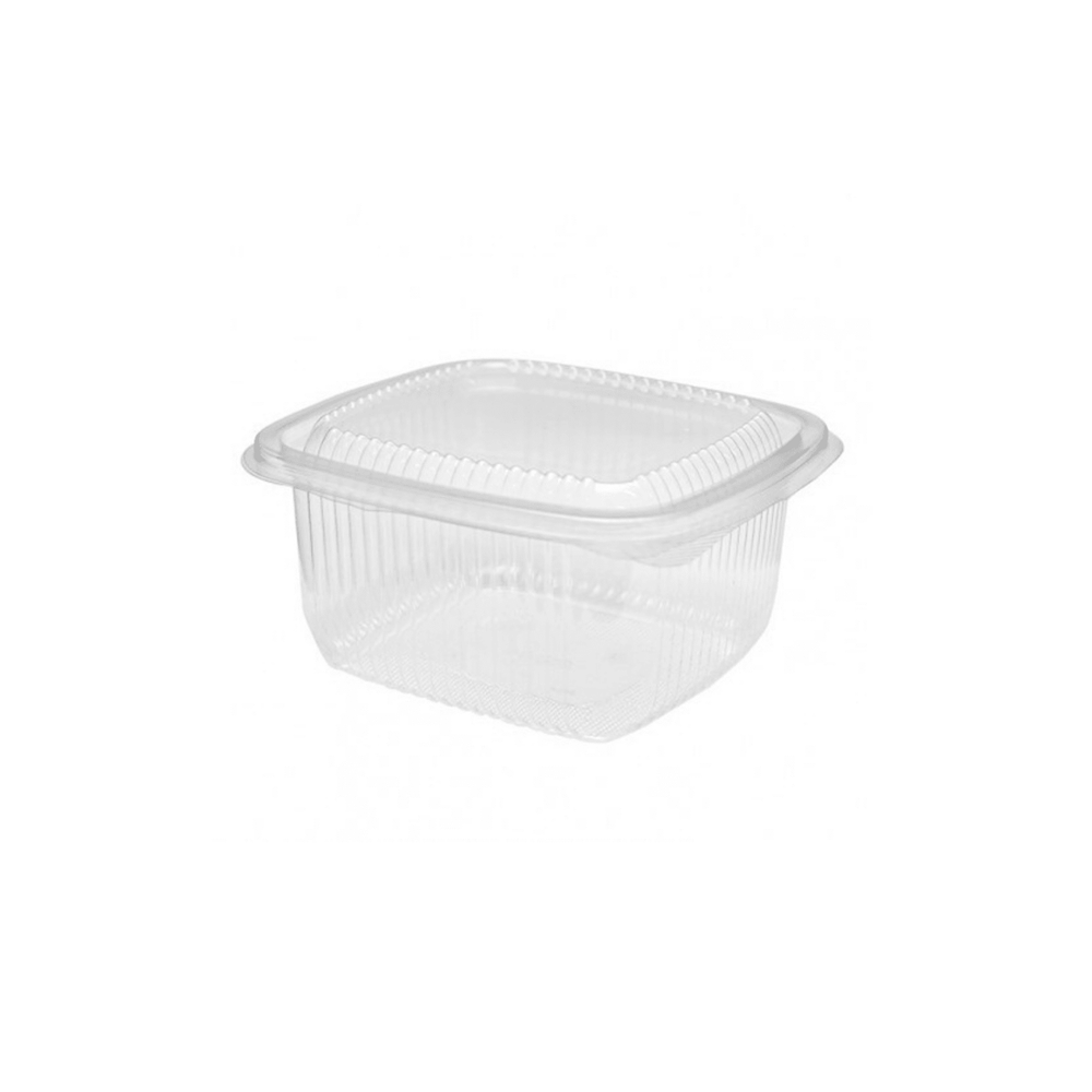 Barquette plastique PET carrée transparente avec couvercle attaché H75mm