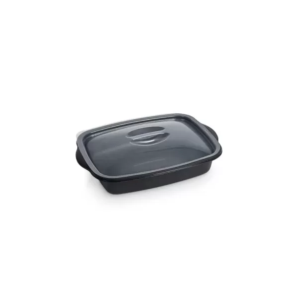 MEAL BOX 1C – Barquette Rectangulaire Micro-ondable Noire 900 ml avec Couvercle Transparent