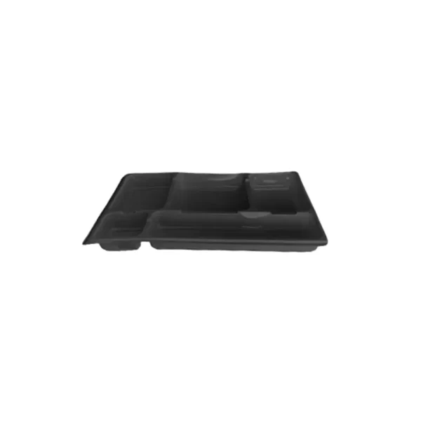 BP Plateaux P5 Noir – Plateau noir rectangulaire 5 compartiments en plastique Ø320x 230 x 25 mm