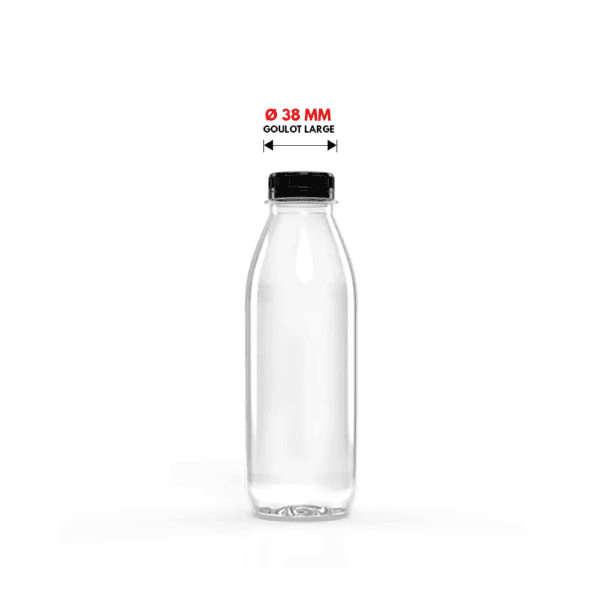 Bouteille 1000ml carre Ø38 mm – Bouteille carre 1000 ml avec couvercle noir