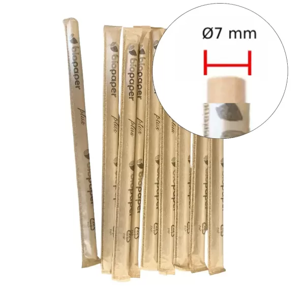 Pailles emballés Biopaper Plus Kraft 7mm – Paille en kraft marron Ø 7 mm emballés