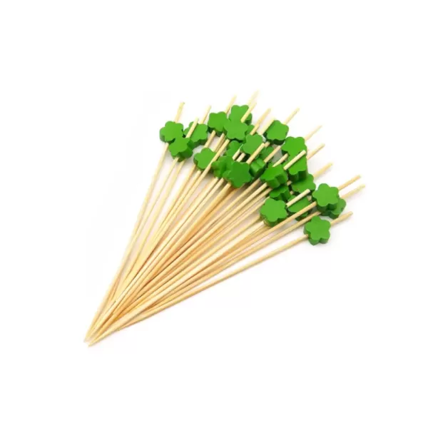 Pique 437-14 – Pique en bois avec fleur vert