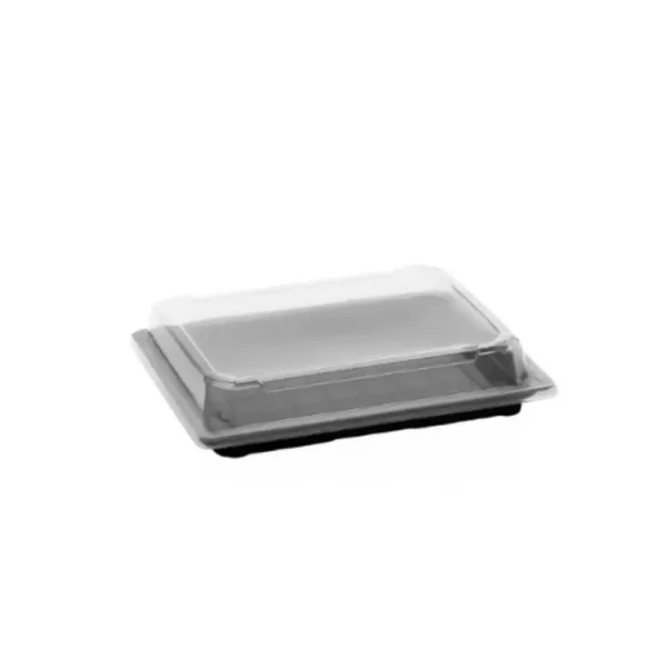Sushi 5433 & 5432 – Barquette sushi noire avec couvercle transparent séparé, 235 x 145 x H 40 mm