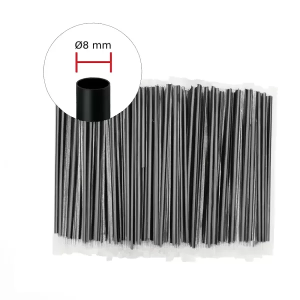 PAILLE NOIR Ø 8 mm – Paille noir enveloppé individuellement dans un sac transparent Ø 8 mm