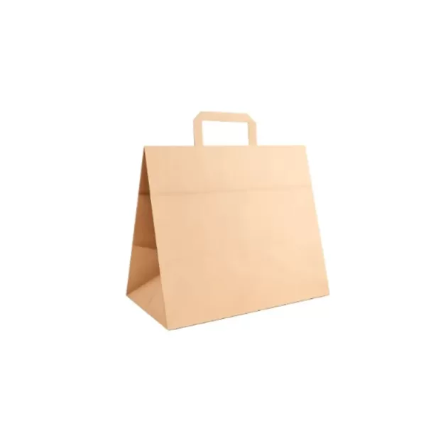 Sac kraft 32*21*32  PLAIN BROWN  avec poignee plate  –Sac fond carré à poignée plate